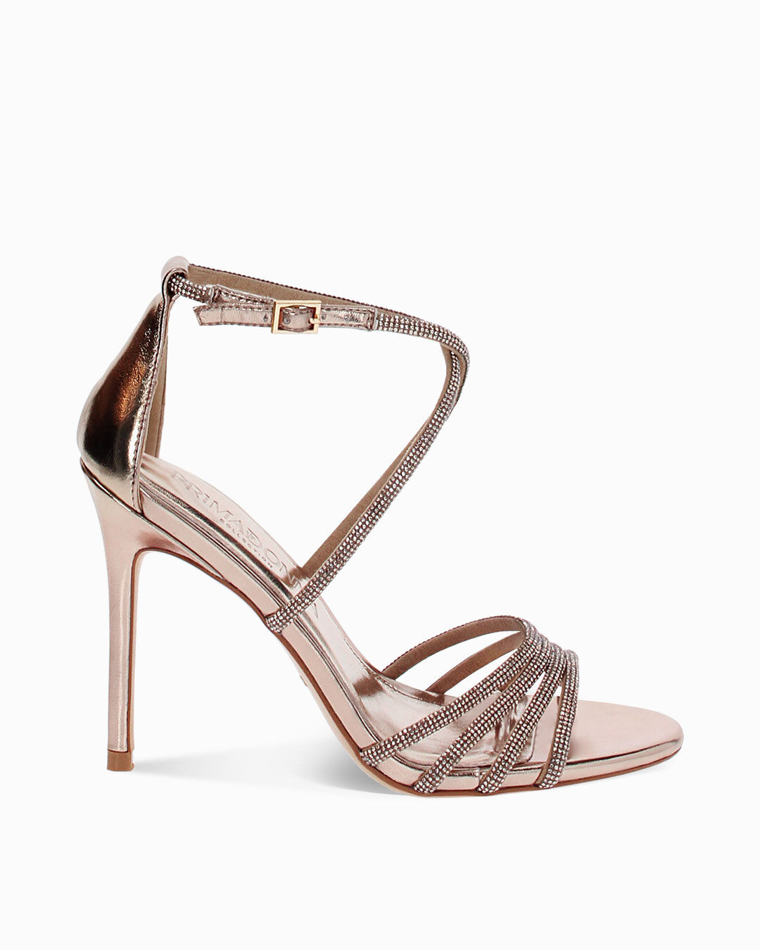 Sandalo donna rosa-oro con strass, tacco 10,5 cm