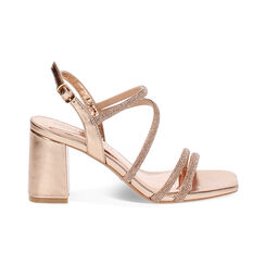 Sandalo donna rosa-oro da sera, tacco largo 7,5 cm, Primadonna, 254946303LPRAOR035, 001 preview