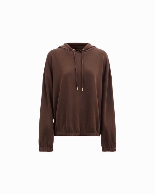 Sweat marron fonc&eacute; avec capuche r&eacute;glable, DK BROWN