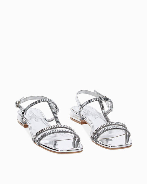 Sandali bassi argento a specchio con pietre, SILVER