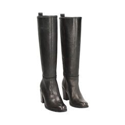 Stivali da donna in pelle lavata nera con tacco 8 cm, Primadonna, 261033130PANERO036, 002 preview