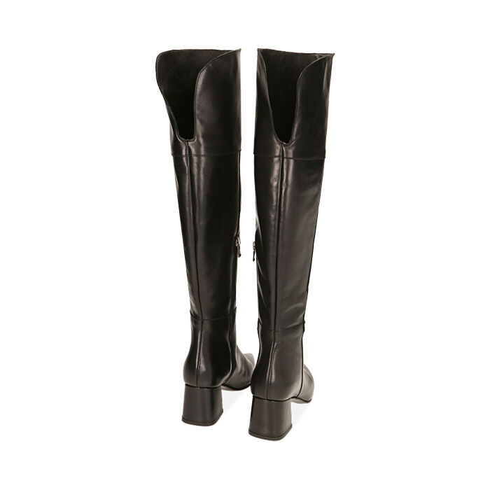 Cuissardes femme en cuir noir talon 6 cm Primadonna Collection