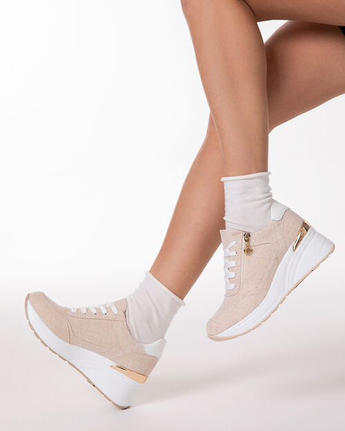 WOMEN SHOES SNEAKERS FABRIC BEIG, BEIGE