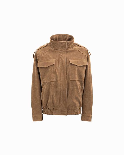 Cazadora beige con cuello alto, BEIGE