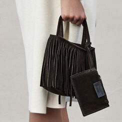 Mini bag con frange testa di moro in camoscio, Primadonna, 260805168CMMOROUNI, 003 preview