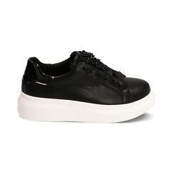 Sneakers nere con perle, suola 4,5 cm, Primadonna, 222866052EPNERO035, 001 preview