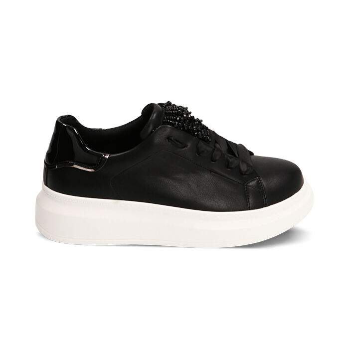 Sneakers nere con perle, suola 4,5 cm, Primadonna, 222866052EPNERO035