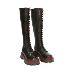 Anfibi nero/rosso in pelle, tacco 4,5 cm, Special Price, 187740113PENERS036, 002 preview
