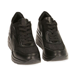 Sneakers nere in tessuto, zeppa 6 cm , Primadonna, 202836646TSNERO035, 002 preview