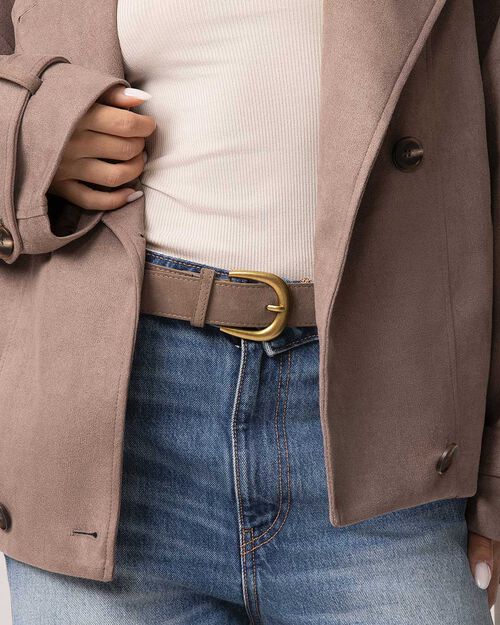 Cintura taupe con fibbia dorata, TAUPE