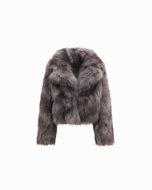 Chaqueta de pelo sint&eacute;tico gris elegante, GREY