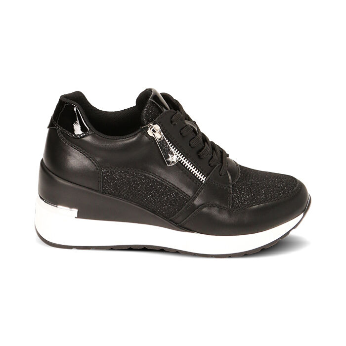Sneakers donna nere in tessuto zeppa 7 cm Primadonna Collection