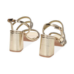 Sandali oro in laminato con pietre, tacco 7,7 cm, Primadonna, 234946303LPOROG035, 003 preview
