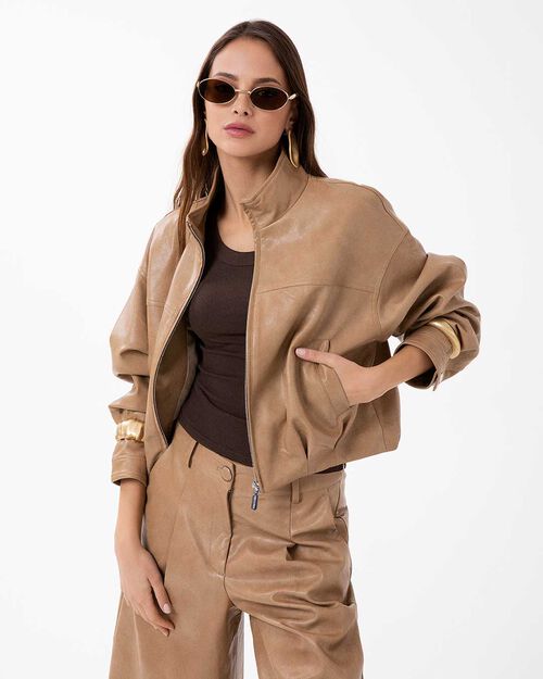 Cazadora camel con detalles de moda, CAMEL