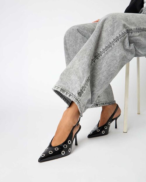 D&eacute;collet&eacute; slingback nere con obl&ograve;, tacco 8 cm, BLACK