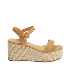 Sandali cognac in microfibra, zeppa 8,5 cm , 194936101MFCOGN038, 001a
