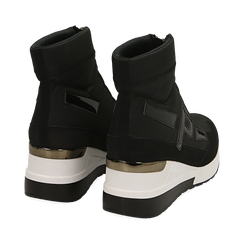 Sneakers à chaussettes noires en tissu technique, compensée 6 cm , Soldés, 16A718203TSNERO035, 004 preview