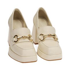 Mocassini panna in pelle, tacco 9 cm , Primadonna, 19L640051PEPANN039, 002 preview