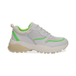 Dad shoes bianche in tessuto con dettagli fluo green,