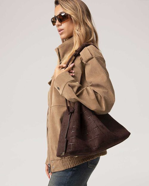 Bolso de hombro marr&oacute;n oscuro con bandolera, DK BROWN