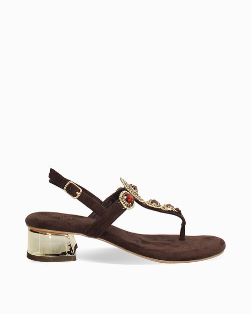 ZAPATOS SANDALIA MICROFIBRA PIEDRAS MORO, DK BROWN