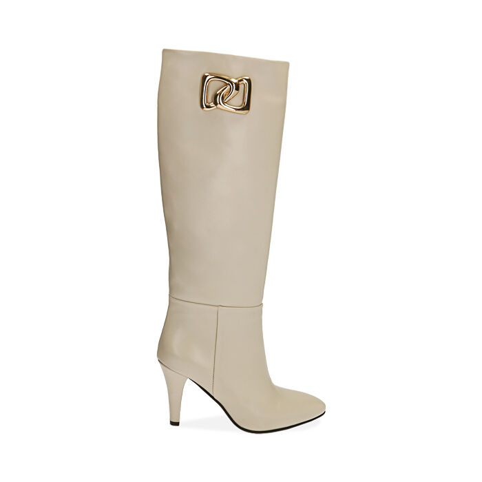 Boots cuir cr me femme talon 8 5 cm Collection Primadonna