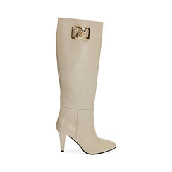 Botas de piel color crema, tacón de 8,5 cm., Primadonna, 20A539000PEPANN037, 001 preview