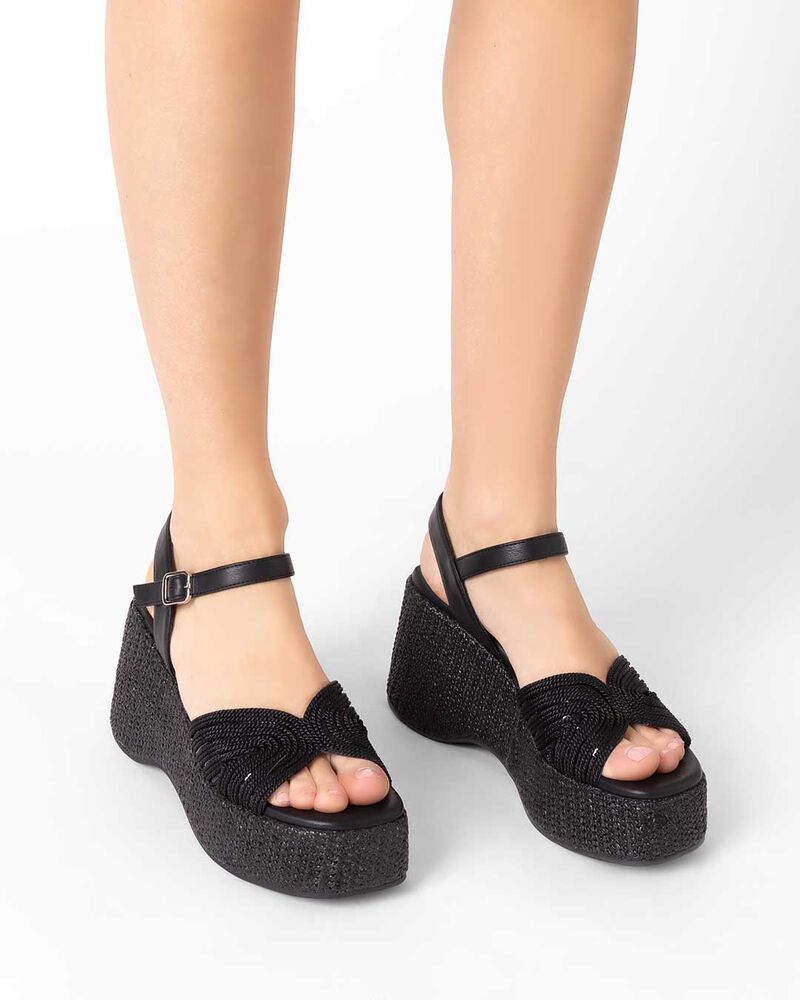 Zeppe donna nere in raffia image number null