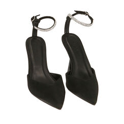 Décolleté slingback nere in raso, tacco 9,5 cm, Primadonna, 214912910RSNERO037, 002a