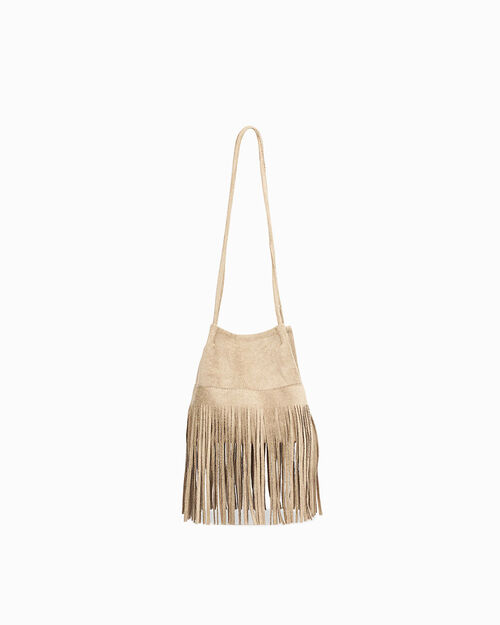 Mini bag taupe con flecos, TAUPE