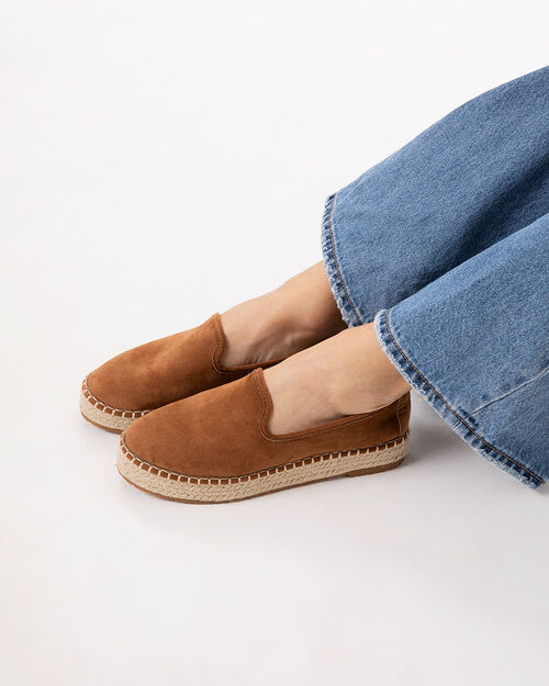 Espadrillas cognac con tacco 3 cm, COGNAC