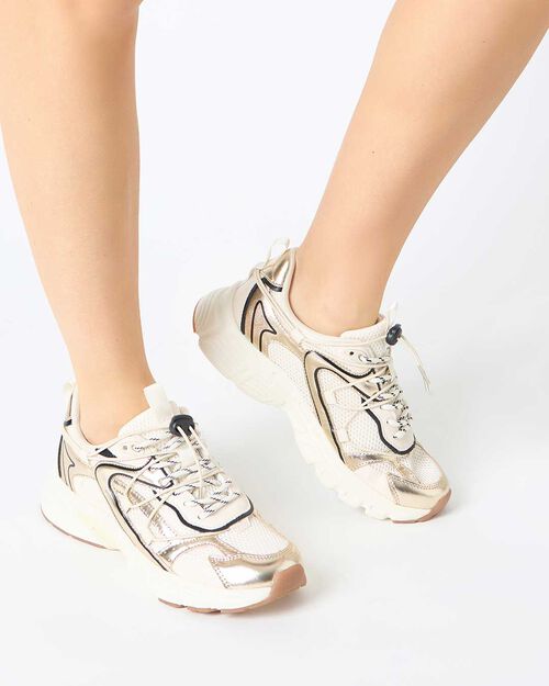 Sneakers donna beige-oro in tessuto, MULTI COLOR