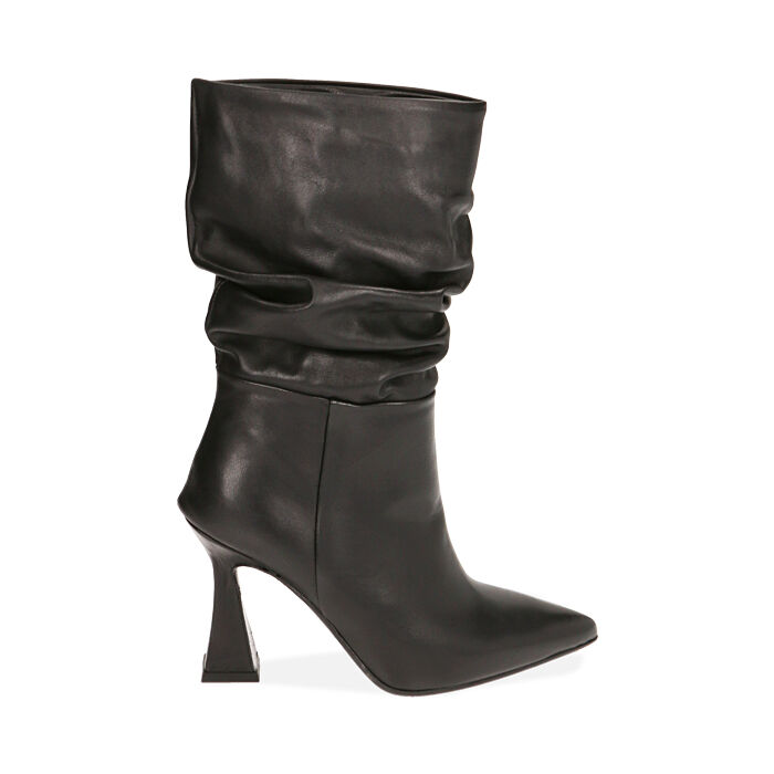 Ankle boots neri in pelle, tacco 8,5 cm , Primadonna, 20A555027PENERO035
