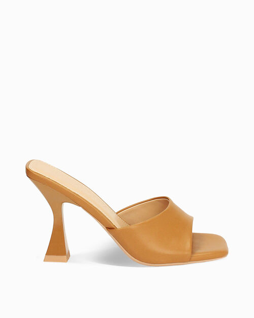Mules open toe donna cognac, tacco 9 cm, COGNAC