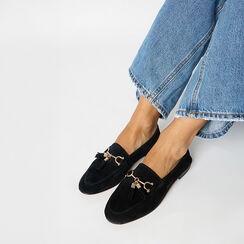 Mocassini in camoscio nero con soletta in pelle, Primadonna, 26N108006CMNERO036, 002a