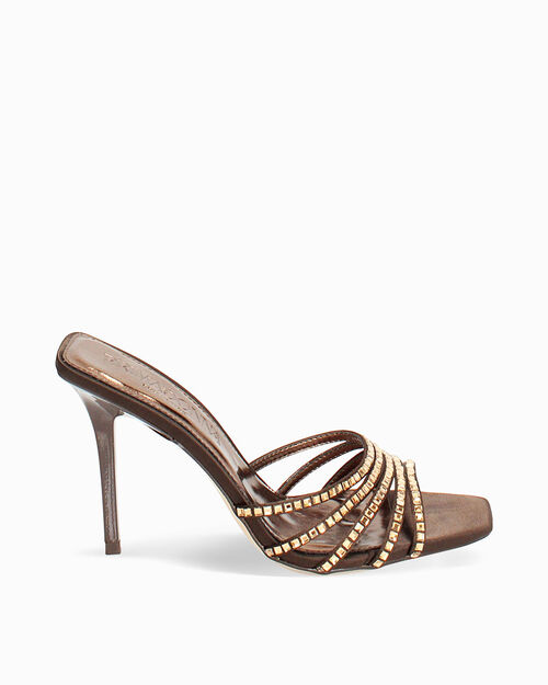 Mules open toe testa di moro tacco 9 cm, DK BROWN