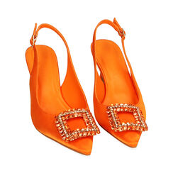 Décolleté slingback arancio in raso, tacco 7,5 cm, Primadonna, 214903217RSARAN035, 002 preview