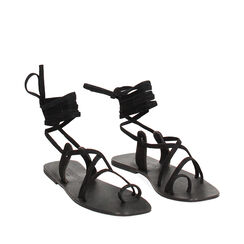 Sandali con lacci in pelle neri, Primadonna, 236704151CMNERO035, 002a