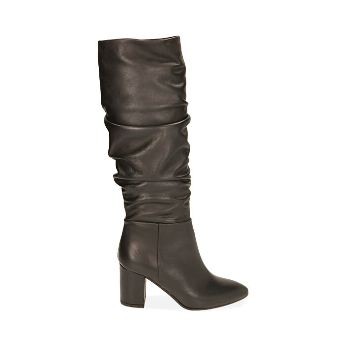 Bottes noires en cuir gaufré, talon 7,5 cm , Primadonna, 20A540703PENERO035