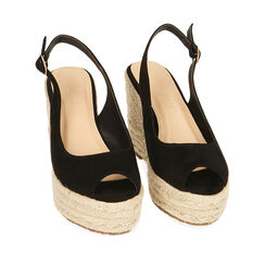 Sandali neri in microfibra, zeppa 10,5 cm, 214981980MFNERO035, 002a