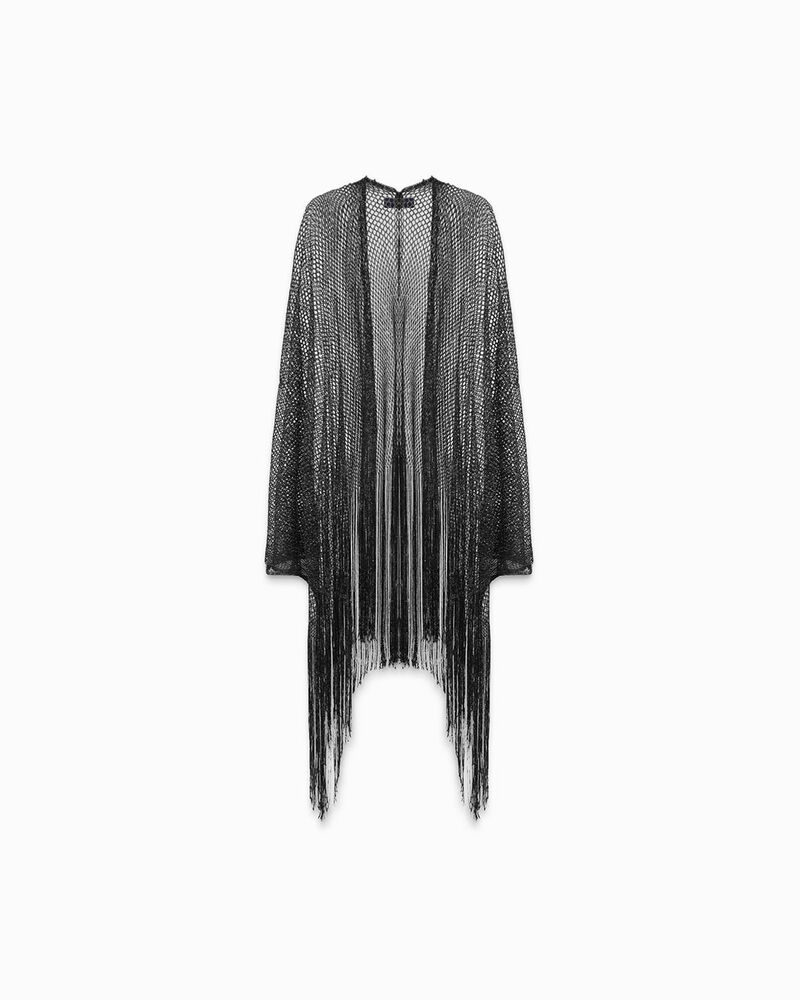 Poncho donna nero argento in tessuto laminato image number null
