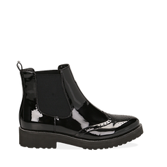 Chelsea boots neri in vernice con lavorazione Duilio, Stivaletti, 143055702VENERO036, 001a