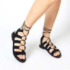 Sandalias bajos para mujer negras en ante, Primadonna, 25B814004CMNERO036, 002a