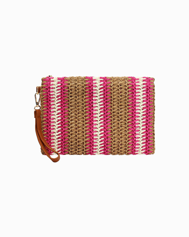Pochette donna mare fucsia in raffia image number null