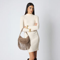 Mini bag taupe in camoscio con frange, Primadonna, 260804328CMTAUPUNI, 002a