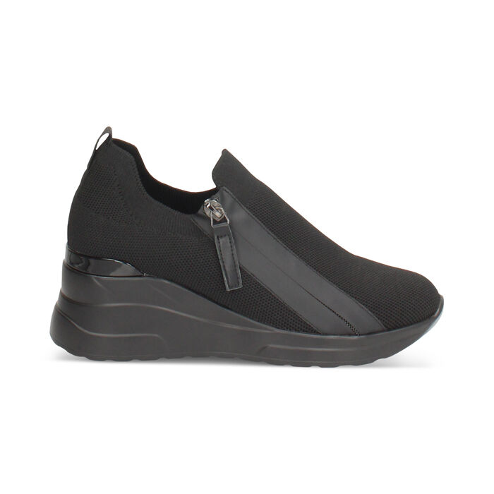 Slip on nere in tessuti con plateau di 7 cm, Primadonna, 262850901TSNERO036