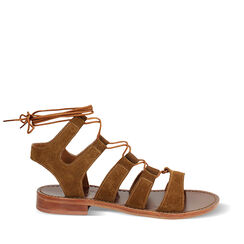 Sandalias bajas de mujer en tono cognac en ante, Primadonna, 25B814004CMCOGN036, 001a