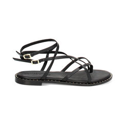 Sandali bassi neri con fascette in pelle, Ultime occasioni, 23S900550PENERO035, 001 preview