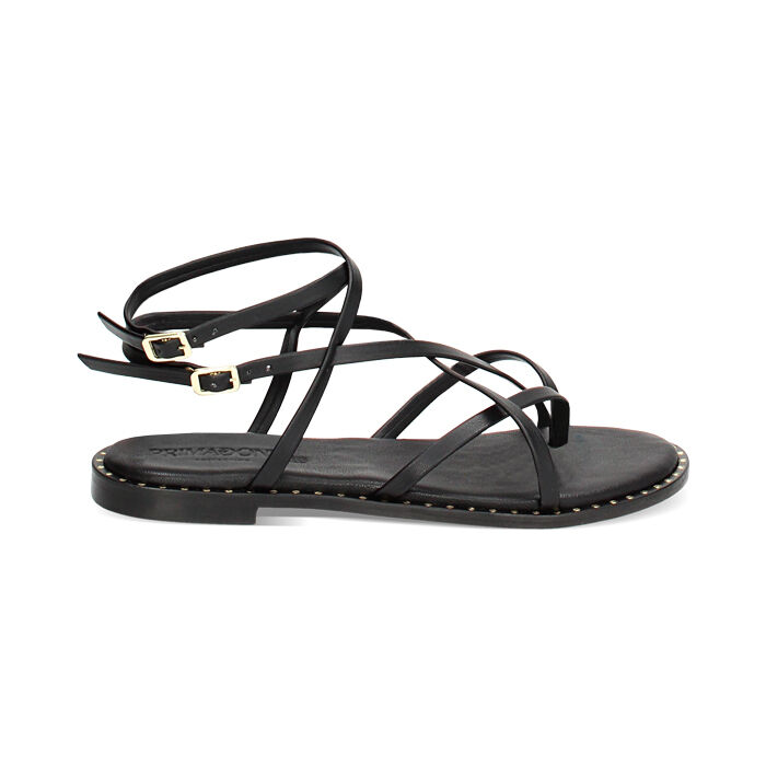 Sandali bassi neri con fascette in pelle, Ultime occasioni, 23S900550PENERO035