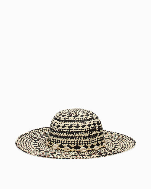 Cappello da donna in paglia intrecciata bianco-nero, 